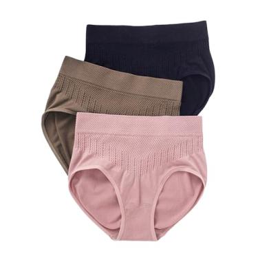 Imagem de SOLY HUX Calcinha feminina de malha canelada lisa, 3 peças, cintura média, roupa íntima elástica, Preto, marrom, rosa, P