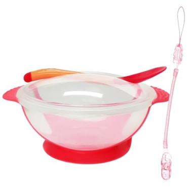 Imagem de Bowl Pratinho Pote Intantil com Colher e Tampa com Prendedor de Chupeta BPA Free Potinho com Ventosa Firme Introdução Alimentar (Vermelho com Predendor de Chupeta e Brinquedos Rosa)