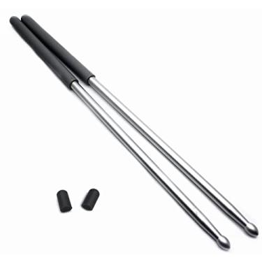 Imagem de TUOREN Um par de baquetas de alumínio 5A de 40,5 cm/16 polegadas para bateria acústica ou bateria eletrônica com ponta de borracha (cinza)