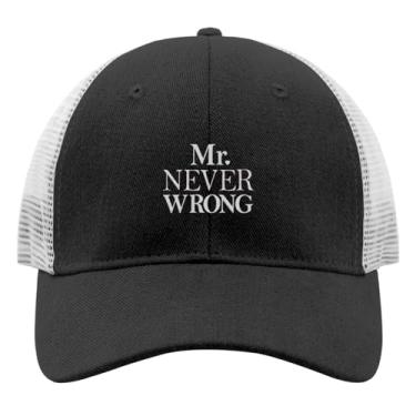 Imagem de Boné de caminhoneiro feminino "Dad Hats Mr. Never Wrong", bordado na moda, snapback, Allblack, Tamanho Único