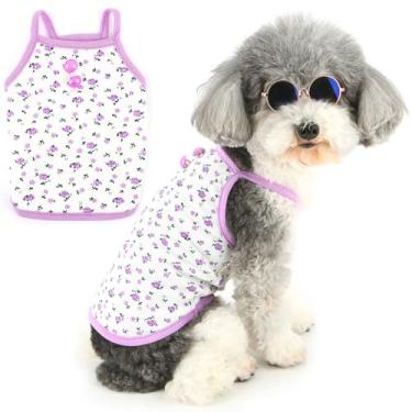 Imagem de Zunea Camisetas para cães pequenos, meninas, fofas, florais, de verão, macias, respiráveis, sem mangas, colete básico, para animais de estimação, poodle, chihuahua, roxo, 2GG