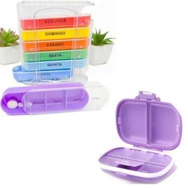 Imagem de Kit Porta Comprimidos C?psulas Rem?dio Divis?ria Bolsa Leve Port?til Organizador Separador Medicamento (Kit Lil?s e Empilh?vel)