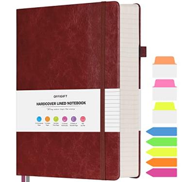 Imagem de Caderno pautado, diário grande de couro de capa dura A5, caderno de trabalho com 312 páginas numeradas, papel de 100 g/m², caderno pautado para faculdade para mulheres e homens, escritório escolar,