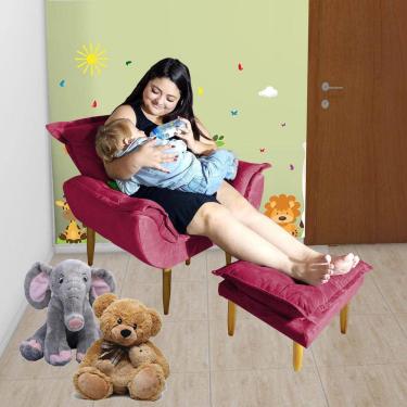 Imagem de Poltrona Puff Opala Amamentação Fixa E Confortável Tecido Suede Vermelho