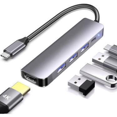 Imagem de TIEDXIOY Hub USB C, adaptador multiportas USB C para HDMI 4K, 100W PD, 1 USB 3.0, 2 USB 2.0, adaptador USB 3.0 para dongle USB C para Thunderbolt 3/4 MacBook Air/Pro M1/M2, iPad Pro tipo C