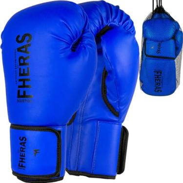 Imagem de Luva Boxe Muay Thai MMA Kickboxing Tradicional Fheras Bolsa (Azul, 12 oz)