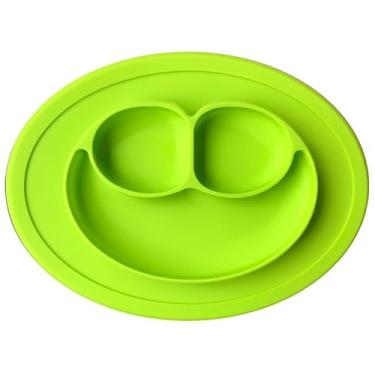 Imagem de Pratinho de silicone para bebês e crianças. Adere na superfície. Com divisórias. Verde.