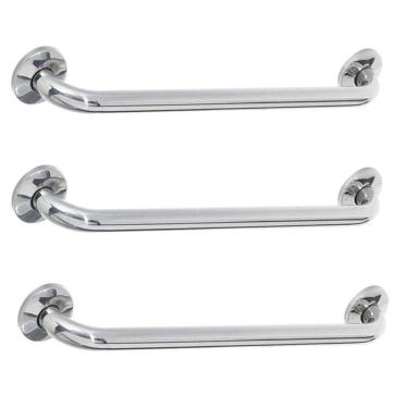 Imagem de Alça De Apoio Barra 40cm Kit 3 Unidades Inox Cadeirante Deficiente Idoso Acessibilidade Banheiro