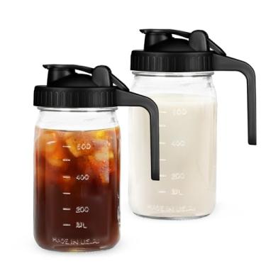 Imagem de AoeJarry Pote de vidro de 946 ml com tampa - 2 frascos herméticos sem vazamento com tampa de bico de despejo, perfeito para geladeira, boca larga fácil de limpar, ideal para café, leite materno, chá