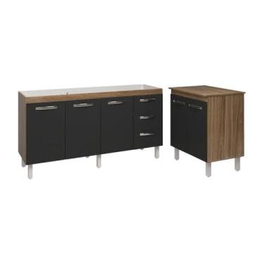 Imagem de Mobília Decor, Cozinha Balcão Armário Gabinete de Pia 150 cm Deise e Balcão Jane para Microondas ou Forno Elétrico Savana Preto