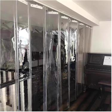 Imagem de Cortina de PVC transparente suspensa, deslizante, dobrável, tiras de porta de armazém, cortina, persianas de furacão, adequadas para pátio, terraço, sala limpa, transparente, 2,5 x 2,5 m
