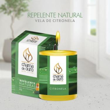 Imagem de Vela Repelente Natural Citronela 60g Repele Moscas - Chama de Ouro