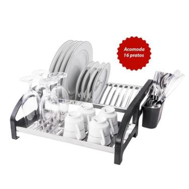 Imagem de Escorredor 16 Pratos Inox Cama Preto - Domum