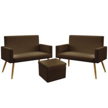 Imagem de 2 Poltronas Nina Sem Rodapé Com Puff Quasar Sued Marrom Aradecor