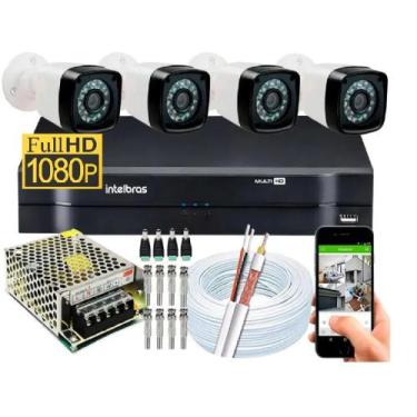 Imagem de Kit 4 Cameras Segurança 1080p Full Hd Dvr Intelbras 4ch S/hd