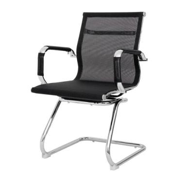 Imagem de Cadeira Escritório Mesh Fixa Preta Base Cromada - Waw Design