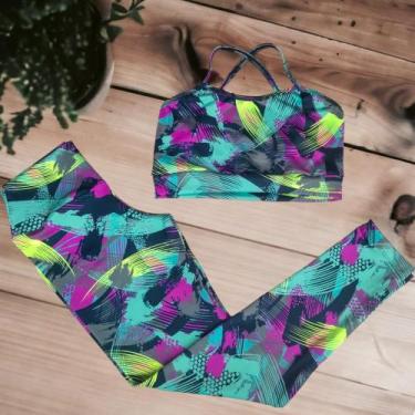 Imagem de Conjunto feminino academia calça e top cruzado - Dbytex, Chumbo, Azul 