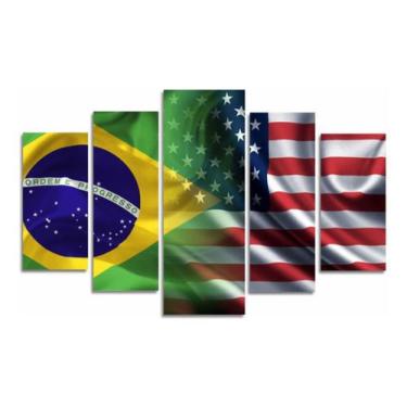 Imagem de Quadro Bandeira Brasil E Estados Unidos Sala Escritório - NEYRAD