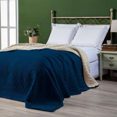 Imagem de Cobertor Queen Sherpa Pele de Carneiro Azul Marinho Casaborda 1 peça