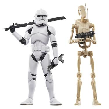 Imagem de Star Wars Boneco colecionável The Black Series Phase II Clone Trooper & Battle Droid, Star Wars: The Clone Wars Troop Building Boneco colecionável de 15 cm, pacote com 2