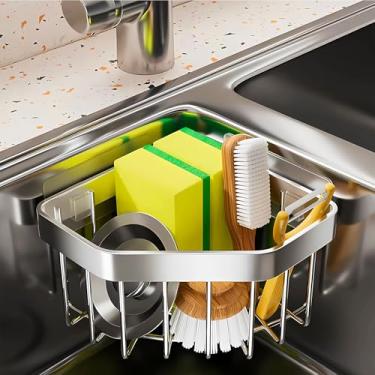 Imagem de Organizador de pia de cozinha, suporte de esponja de canto adesivo CIT ZCFYU de aço inoxidável para cozinha, suporte de esponja de pano de prato suporte de esponja para armazenamento com economia de