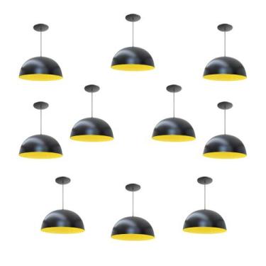 Imagem de Kit 10 Luminária Pendente Meia Lua 24cm Interior Amarelo Com Fiação 11