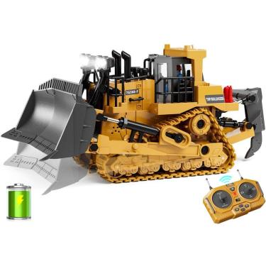 Imagem de Bulldozer RC KIDMARKT de metal de 9 canais com luzes e som 3+
