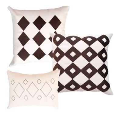 Imagem de Kit 3 Almofadas Bordadas em Linho - Fluorita Marrom - Lovely Sonhos