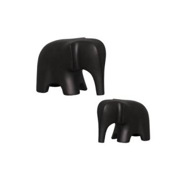 Imagem de Estatueta Família de Elefantes em Cerâmica Decorativo Home Preto Fosco