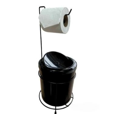 Imagem de Lixeira Basculante Com Suporte Papel Higiênico 5LT Haus Preta - Domama