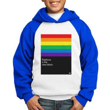 Imagem de Moletom Infantil Rainbow is the new black - Foca na Moda, Branco, Azul