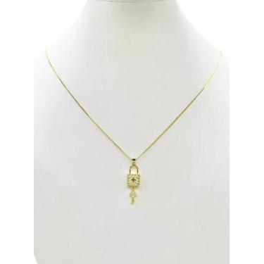Imagem de Cordão Feminino 1mm Cadeado - Banhado a Ouro 18k - ToJoia18k