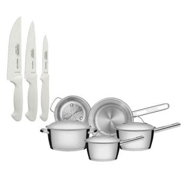 Imagem de Kit - Faqueiro Premium 3 Pecas + 1 Jogo de Panelas Inox Allegra 5 Peca