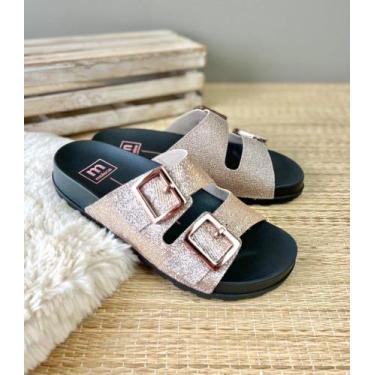 Imagem de Chinelo Feminino Fivela Moleca Slide Glitter Original, Ouro rosado, 37