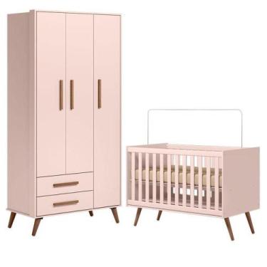 Imagem de Berço Americano 3820 E Guarda Roupa Roupa 3830 Retrô Rosa - Qmovi