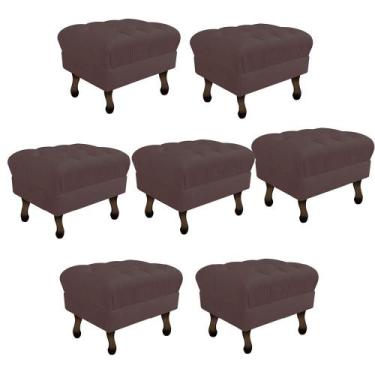 Imagem de Kit 07 Puff Retrô Capitonê Decorativo  Pé em Madeira Sala de Estar Rec