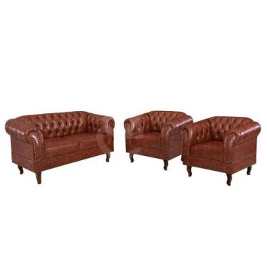 Imagem de Conjunto 03 Peças Namoradeira e Poltronas Chesterfield Duque Via Encan
