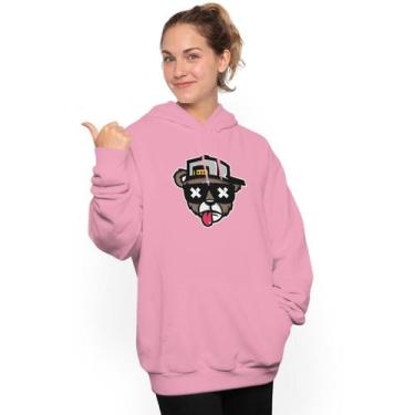 Imagem de Moletom feminino estampado ganguru flanelado com capuz urso bone bolad