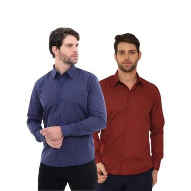Imagem de KIT Masculino 2 Peças - Camisa Social Premium Tipo Linho Azul Marinho 