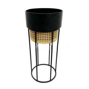 Imagem de Cachepot Suspenso Menor Metal Detalhes Rattan Luxo - LUXdécor