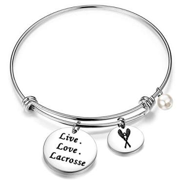 Imagem de Pulseira de lacrosse Feelma Live Love Lacrosse expansível bracelete joia de lacrosse presente para jogadores de lacrosse, treinadores 8.5 inches