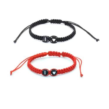 Imagem de Pulseiras de casal com inicial para mulheres e homens, pulseiras de coração trançadas feitas à mão, pulseiras com letras de melhor amigo para presente de 2 joias de aniversário, 0, Resina, Sem Pedra