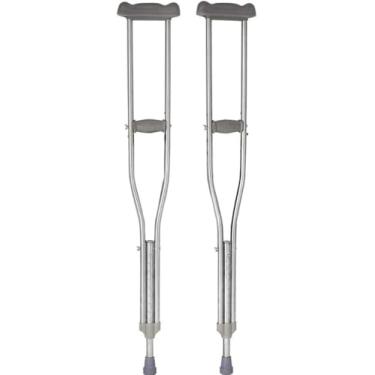 Imagem de Par de muletas nas axilas, muletas axilares ajustáveis ​​em altura, auxiliares de mobilidade com punhos macios, bengalas duráveis ​​para pacientes com lesões nos membros inferiores, presente