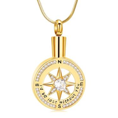 Imagem de Minicremation Bússola de cremação para cinzas funerárias, pingente de medalhão, urna, colar para mulheres e homens, one seize, Metal, não