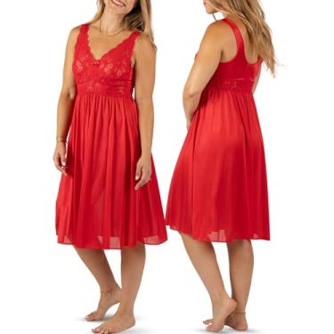 Imagem de Shadowline Vestido feminino valsa sem mangas com corpete de renda, Vermelho, G