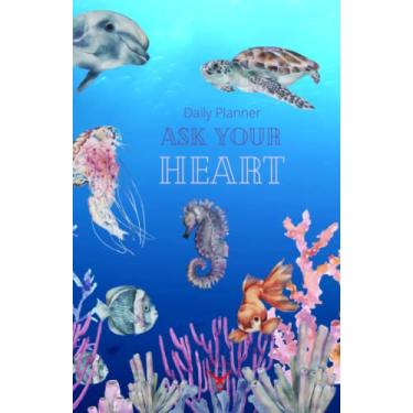 Imagem de Deep Blue Ocean Daily Planner, all-in-one agenda, diary, organizer, journal, page for everyday with 365 heart messages to inspire your day: Dotted ... 5x7.5 inches, for school, work, and dreams.