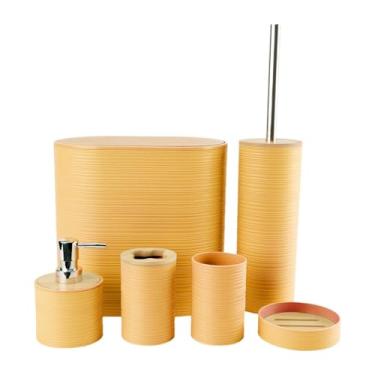 Imagem de FytStycale 6x acessórios do banheiro conjunto saboneteira decoração portátil banho moderno lixo lata escova de vaso sanitário para uso doméstico do hotel, Amarelo