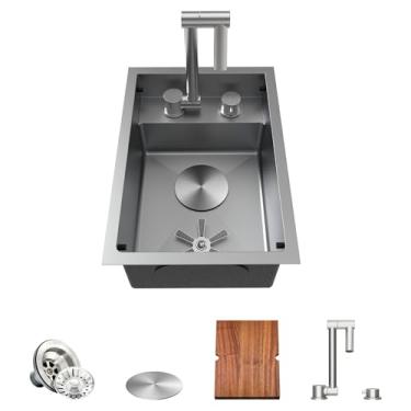 Imagem de TORVA Lavatório para trailer, 30,5 x 43,3 cm, pia de barra de montagem inferior, aço inoxidável premium, lavatório de pia de cozinha para trailer, pia única de 17 cm, cinza