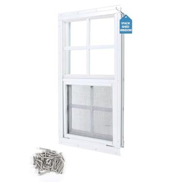 Imagem de Ktondic 1 pacote de janela de galpão 35,5 x 53,3 cm, janelas domésticas brancas com vidro temperado e tela de fibra de vidro para galinheiro galinheiro e garagem