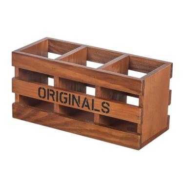 Imagem de Ioensy Organizador de mesa de madeira caddy decorativo caneta recipiente caixa de lápis para sala de estudo pincéis de maquiagem marcadores escola em casa